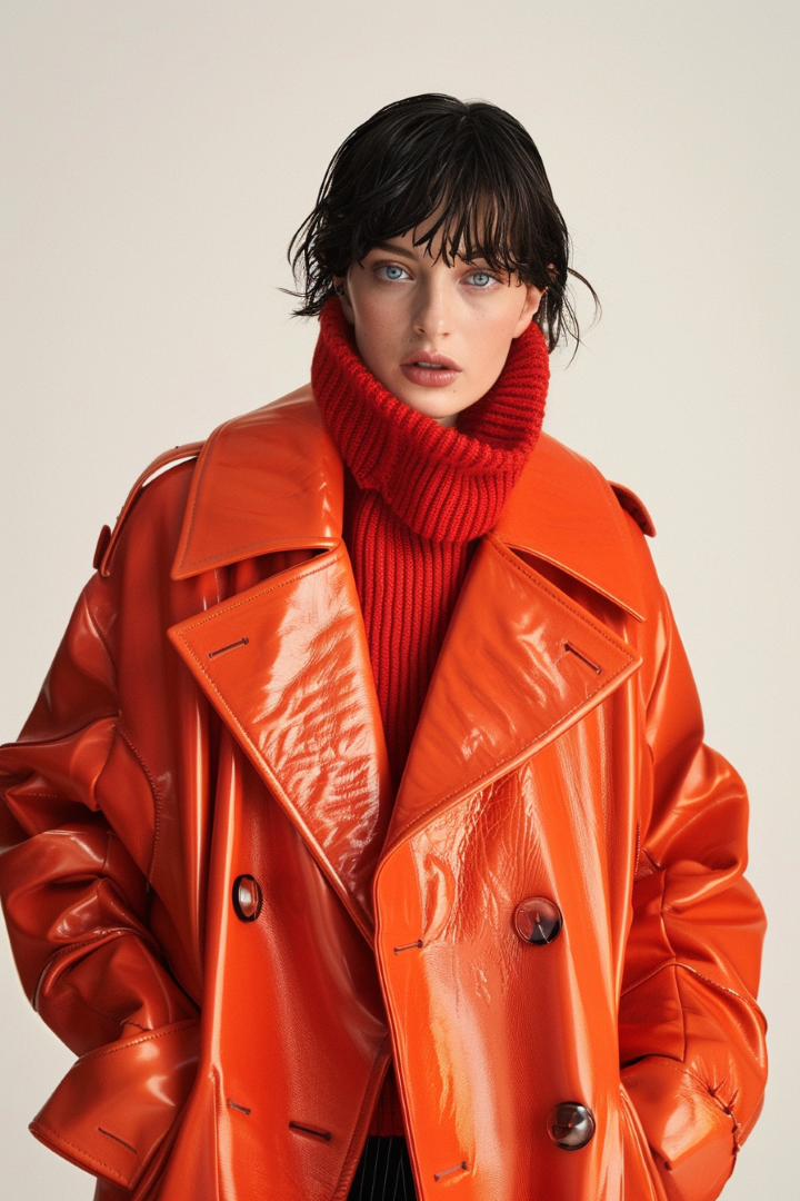 manteau orange femme cuir hermes style